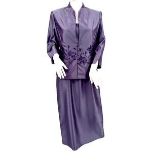 JESSICA HOWARD Purple 2 Piece Dress Set Embroidered Jacket Size 10 Wedding Guest